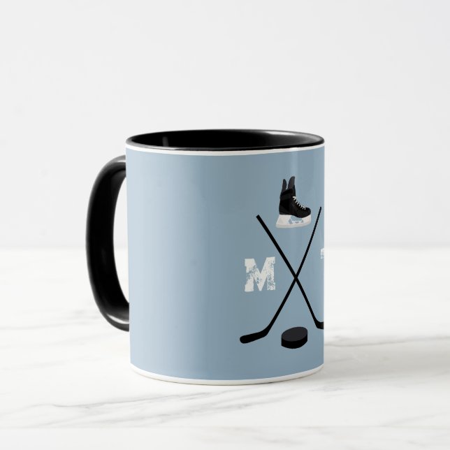 Mug Monogramme classique de hockey sur glace bleu pous (Devant gauche)