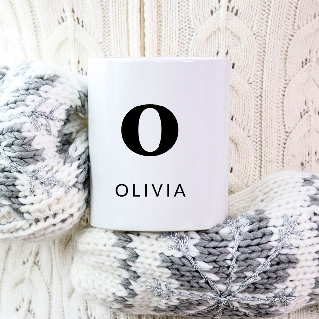 Mug Monogramme classique Élégant 2 initial noir blanc (Left side)