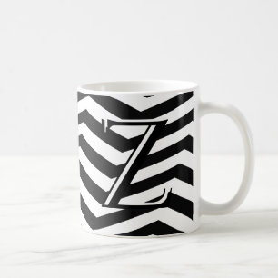 Mug Monogramme classique noir blanc Chevron Zig Zag