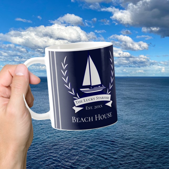 Mug Monogramme côtier de la marine nautique (Créateur téléchargé)