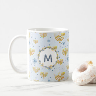 Mug Monogramme couleur bleu marine + Motif Hanoukka