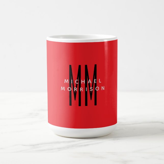 Mug Monogramme couleur rouge vif Lettres initiales Nom (Centre)