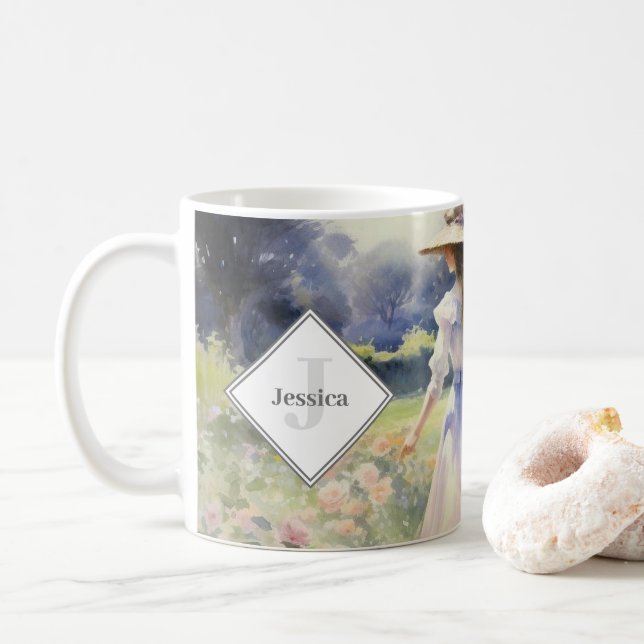 Mug Monogramme Country Cottage Aquarelle Vintage (Avec donut)
