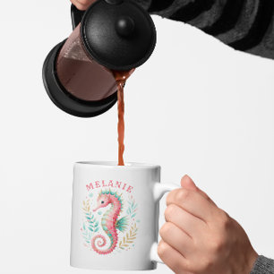 Mug Monogramme d'aquarelle de cheval de mer