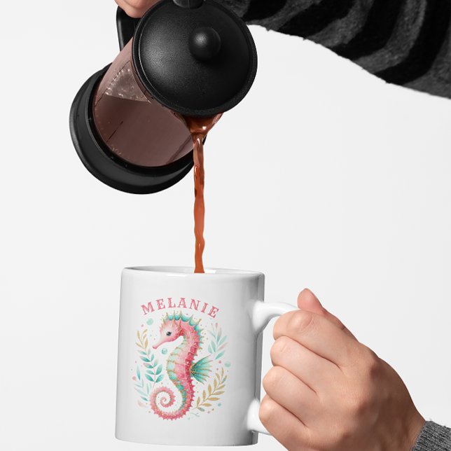 Mug Monogramme d'aquarelle de cheval de mer (Créateur téléchargé)