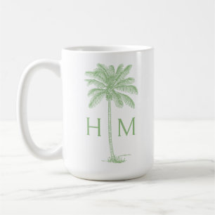 Mug Monogramme d'arbre de palmier vert et blanc Palmet
