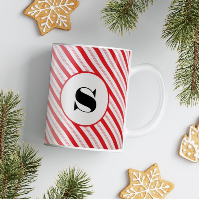 Mug Monogramme de bande de Sucre de canne de Noël (Créateur téléchargé)