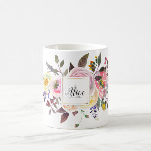 Mug Monogramme de Bridesmaid Fleurs d'aquarelle Pastel