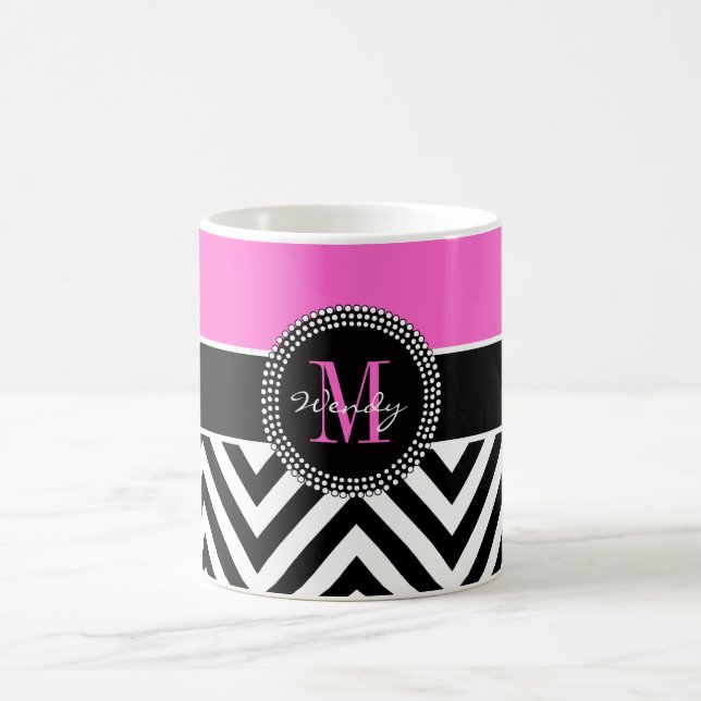 Mug Monogramme de Chevron de roses indien et de noir (Centre)