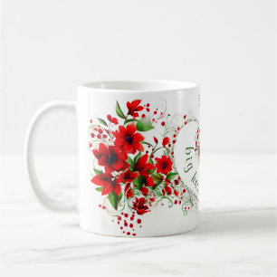Mug monogramme de coeur élégant nom personnalisé fleur