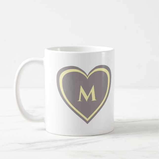Mug Monogramme de coeur gris jaune simple moderne (Gauche)