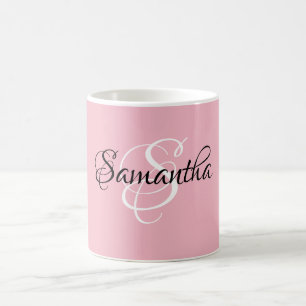 Mug Monogramme de couleur rose Customisé à un script