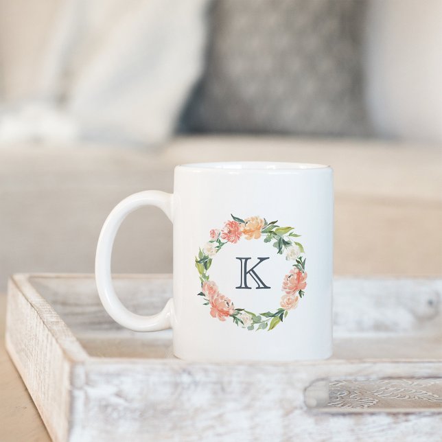Mug Monogramme de couronne florale (Créateur téléchargé)