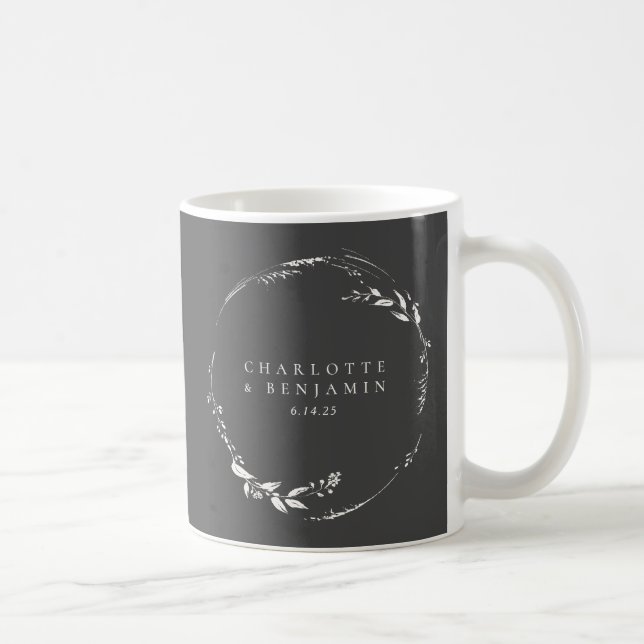 Mug Monogramme de couronne florale noir blanc personna (Droite)