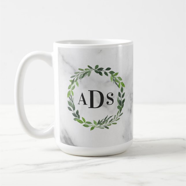 Mug monogramme de courre d'aquarelle de marbre (Gauche)