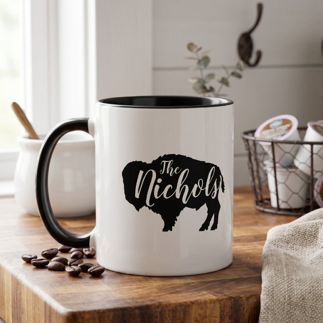 Mug Monogramme de famille buffle rustique (Créateur téléchargé)
