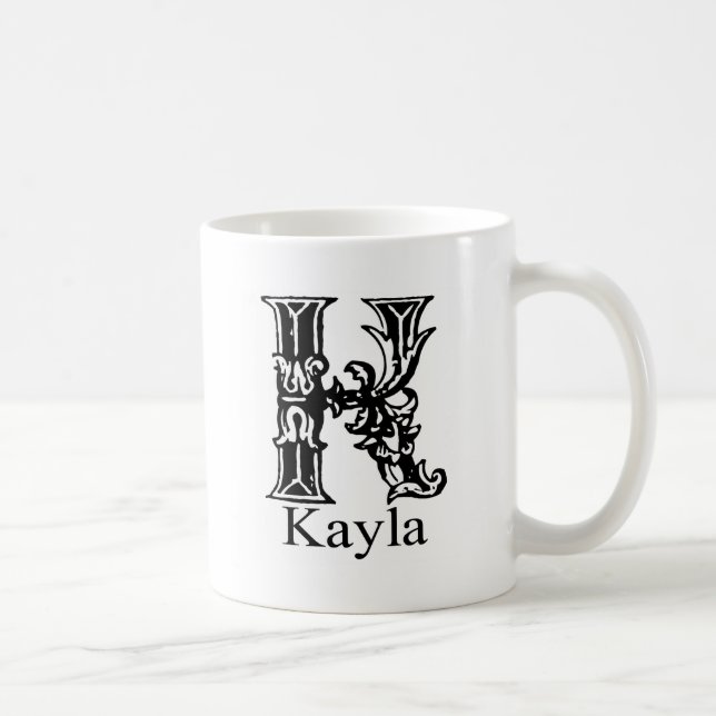 Mug Monogramme de fantaisie : Kayla (Droite)