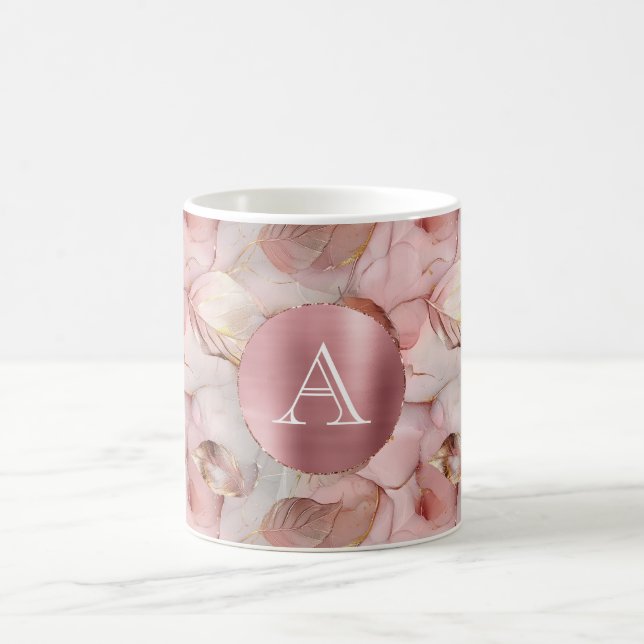 Mug Monogramme de Feuilles d'or rose pâle (Centre)