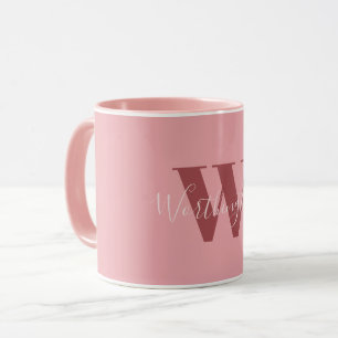 Mug Monogramme de fille et nom rose roux