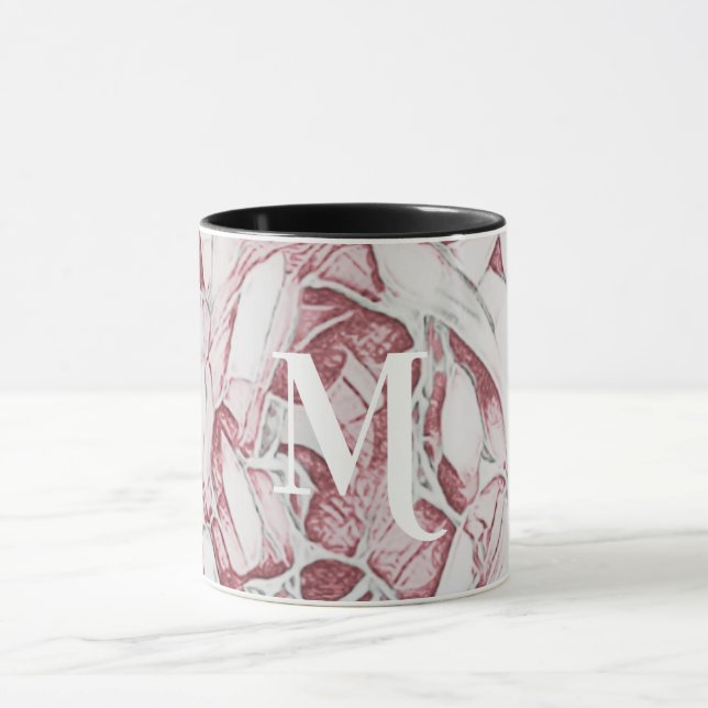 Mug Monogramme De Fleur Rouge Et Blanc (Centre)