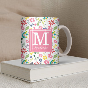Mug Monogramme de fleurs de printemps de Bohême coloré