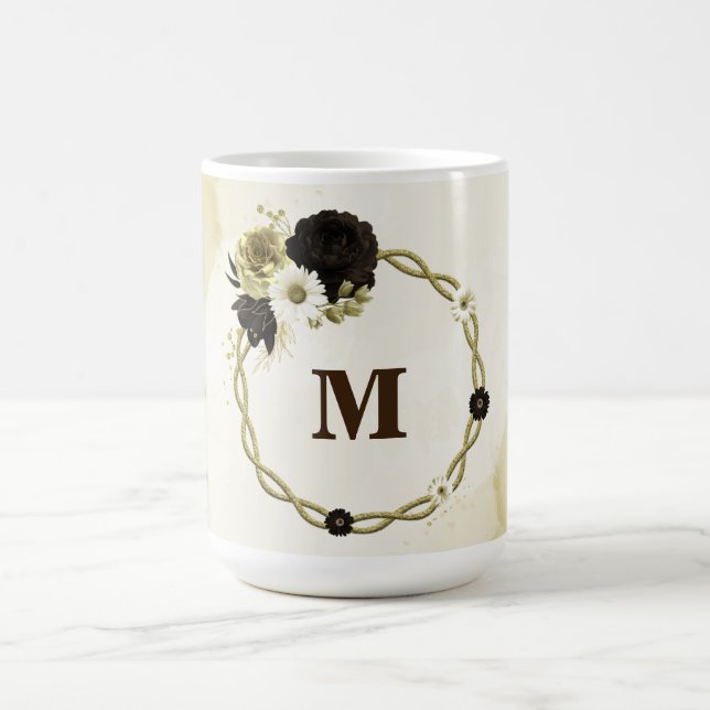 Mug Monogramme de fleurs dorées ivoire marron incroyab (Centre)