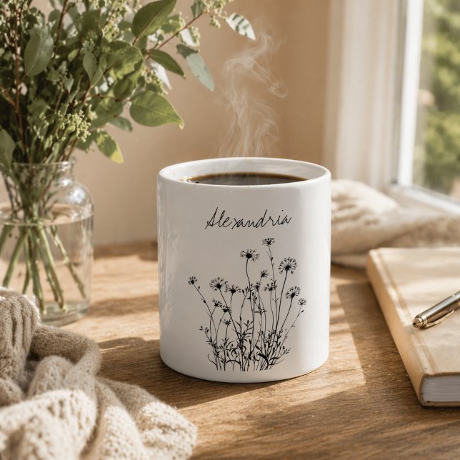 Mug Monogramme de fleurs sauvages simples  (Créateur téléchargé)