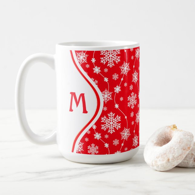 Mug Monogramme de flocon de neige rouge et blanc hiver (Avec donut)
