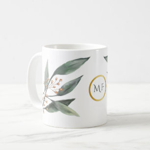Mug Monogramme de gomme à la feuille d'eucalyptus ver