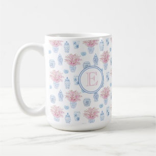 Mug Monogramme De Jar De Gingembre Rose Et Bleu Fémin