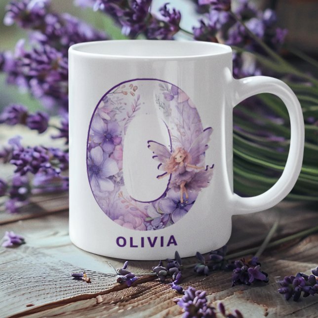 Mug Monogramme de la fée Lilac personnalisée O (Personalized Lilac Fairy Monogram O Coffee Mug)