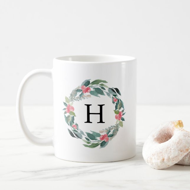 Mug Monogramme de la forêt de vacances (Avec donut)