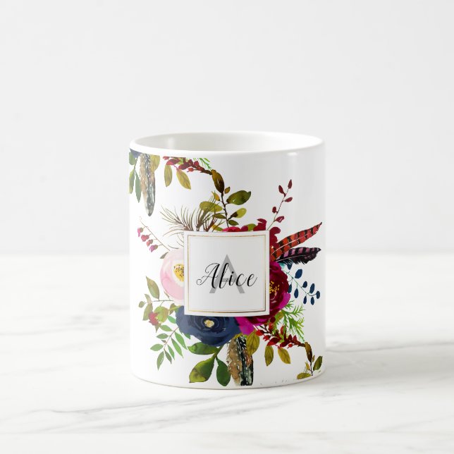Mug Monogramme de la servante de Bridesmaid Aquarelle  (Centre)