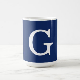 Mug Monogramme de lettre initiale bleu blanc simple
