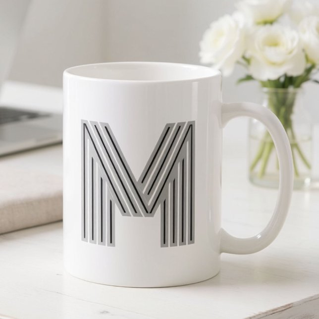 Mug Monogramme de lettre initiale noir blanc moderne é (Créateur téléchargé)