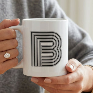 Mug Monogramme de lettre initiale noir blanc moderne é