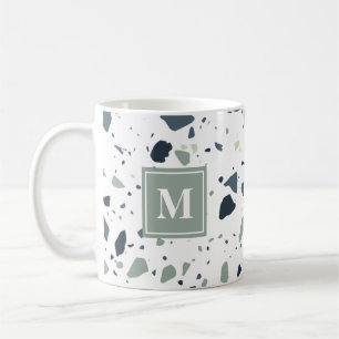 Mug Monogramme de marbre bleu moderne Terrazzo