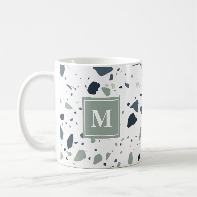 Mug Monogramme de marbre bleu moderne Terrazzo (Gauche)