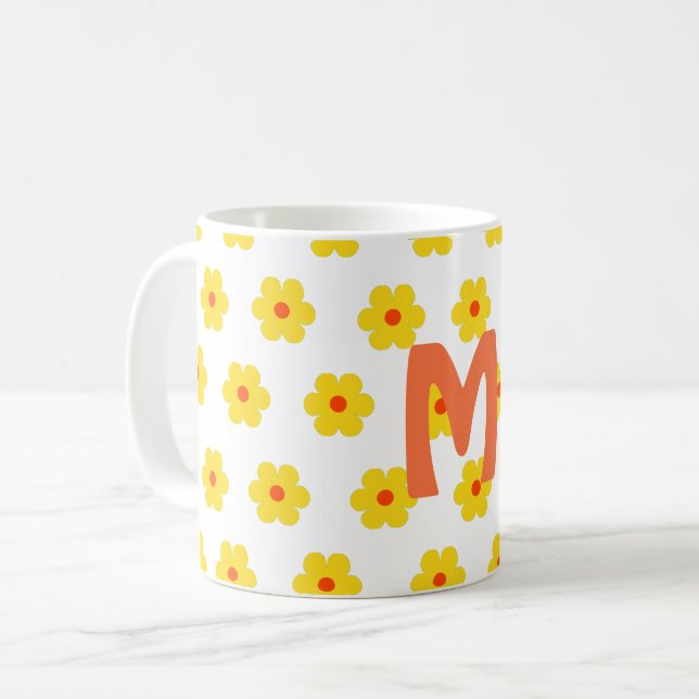 Mug monogramme de marguerite moderne minimaliste (Devant gauche)