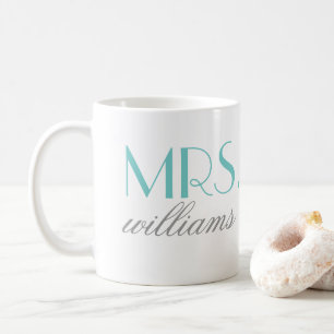 Mug Monogramme de mariage Mme Aqua élégant