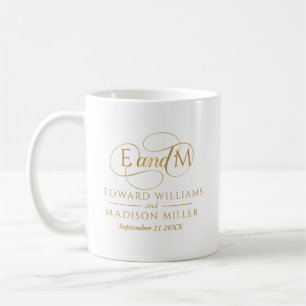 Mug Monogramme de mariage personnalisé en or