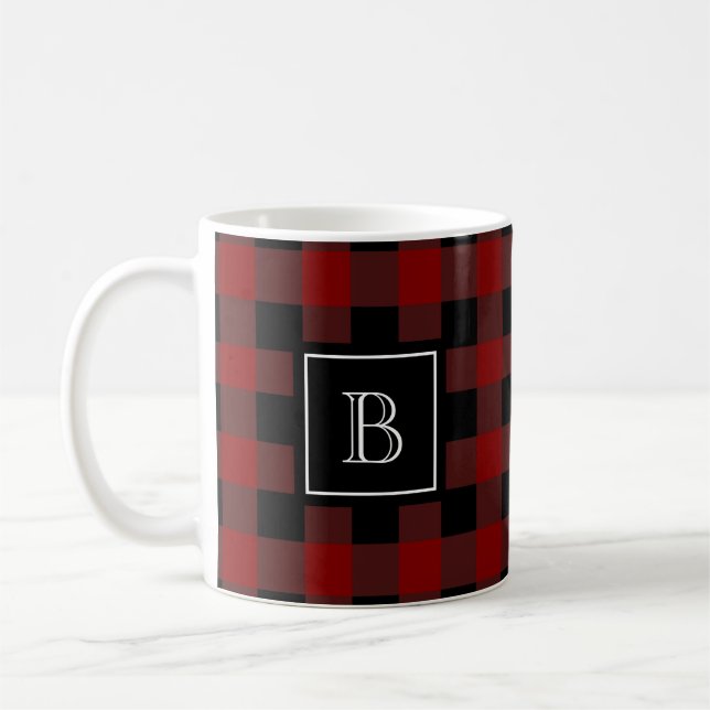 Mug Monogramme de Motif à bille de bois rustique initi (Gauche)