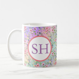 Mug Monogramme de motif aquarelle de fleurs printanièr