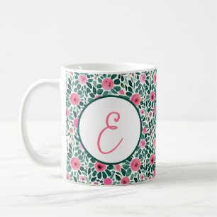Mug monogramme de motif floral rose et vert