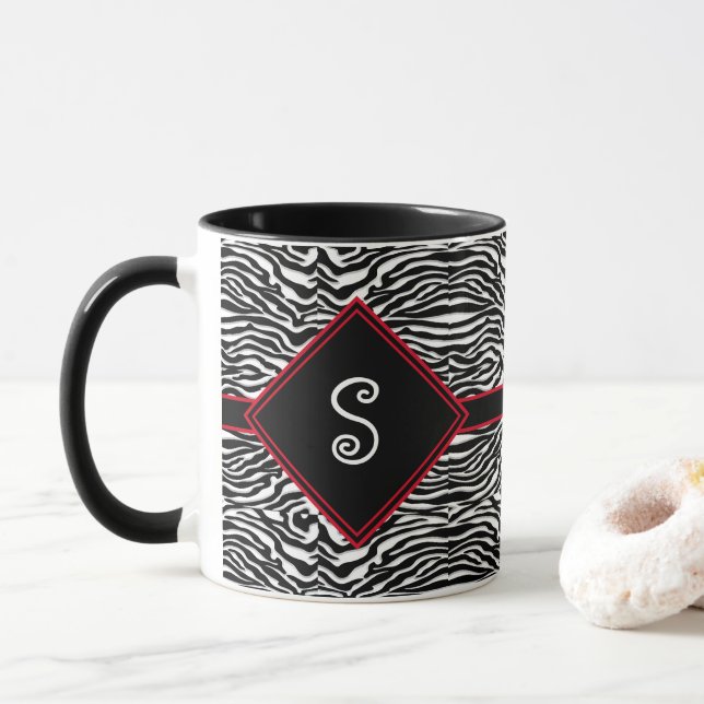 Mug Monogramme de Motif noir blanc moderne (Avec donut)