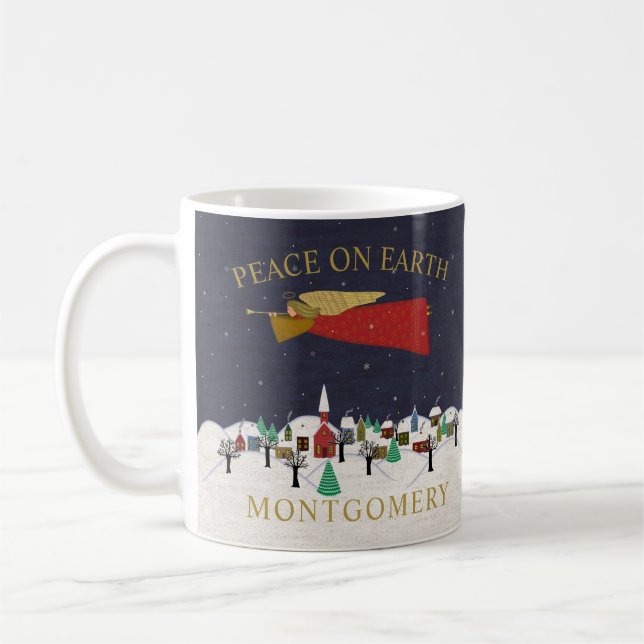 Mug Monogramme de Noël Angel Village Paix sur Terre (Gauche)
