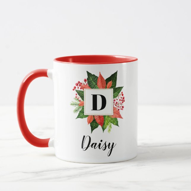 Mug Monogramme de Noël Nom initial (Gauche)
