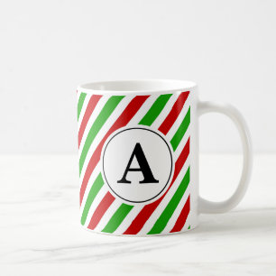Mug Monogramme de Noël Red Green Stripe