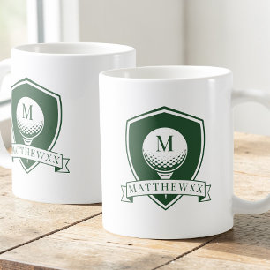 Mug Monogramme de nom de balle de golf vert et blanc m