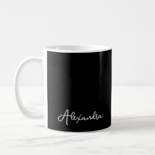Mug Monogramme de nom de script chic simple noir blanc
